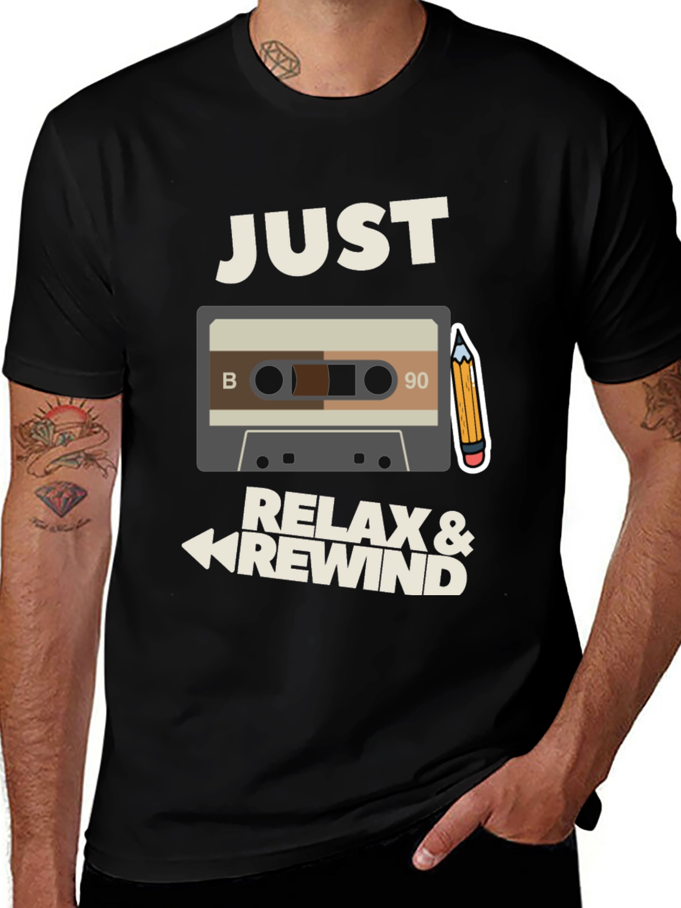 Just Relax & Rewind Graphic Tee - Retro Cassette T-Shirt