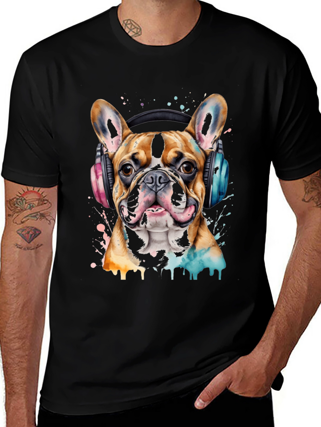 Dog with Headphones Graphic T-Shirt