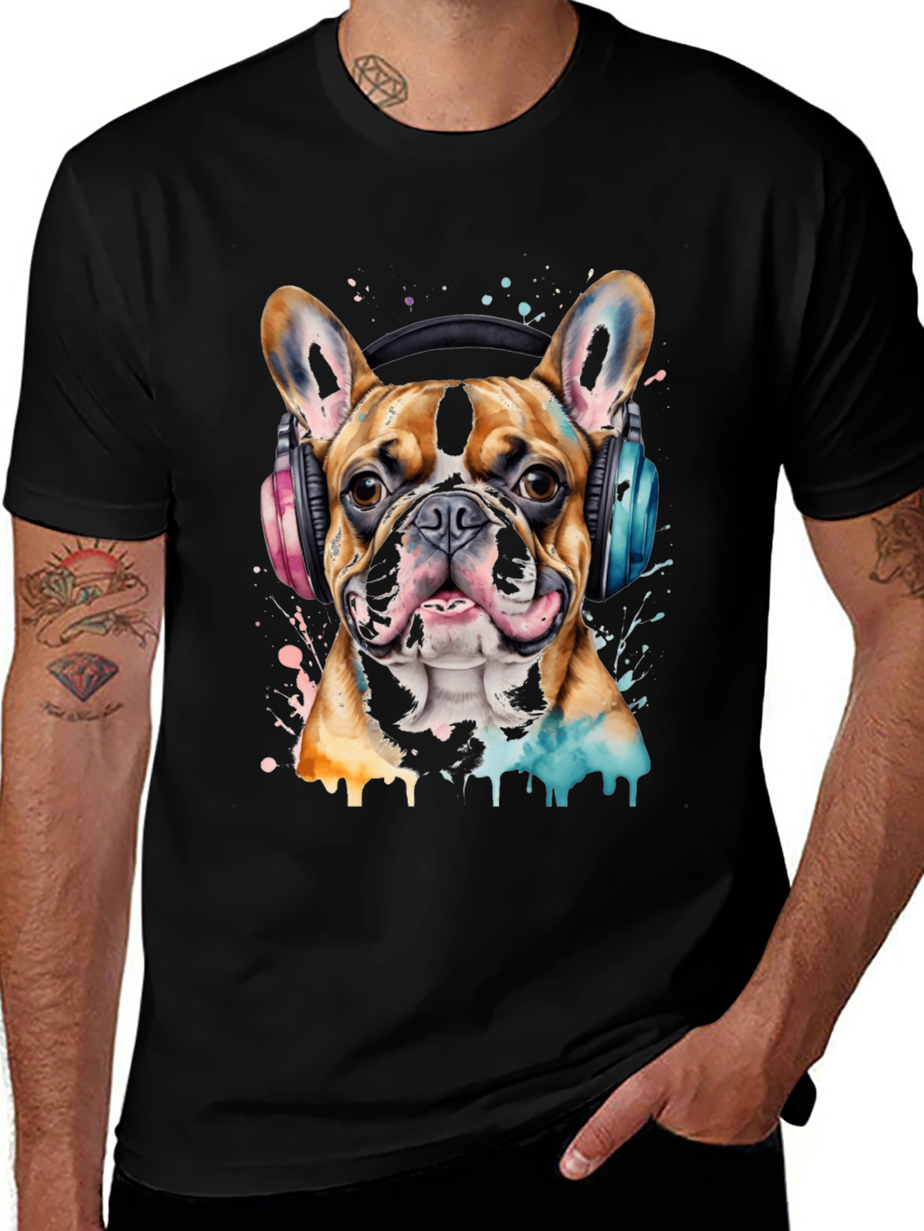 Dog with Headphones Graphic T-Shirt