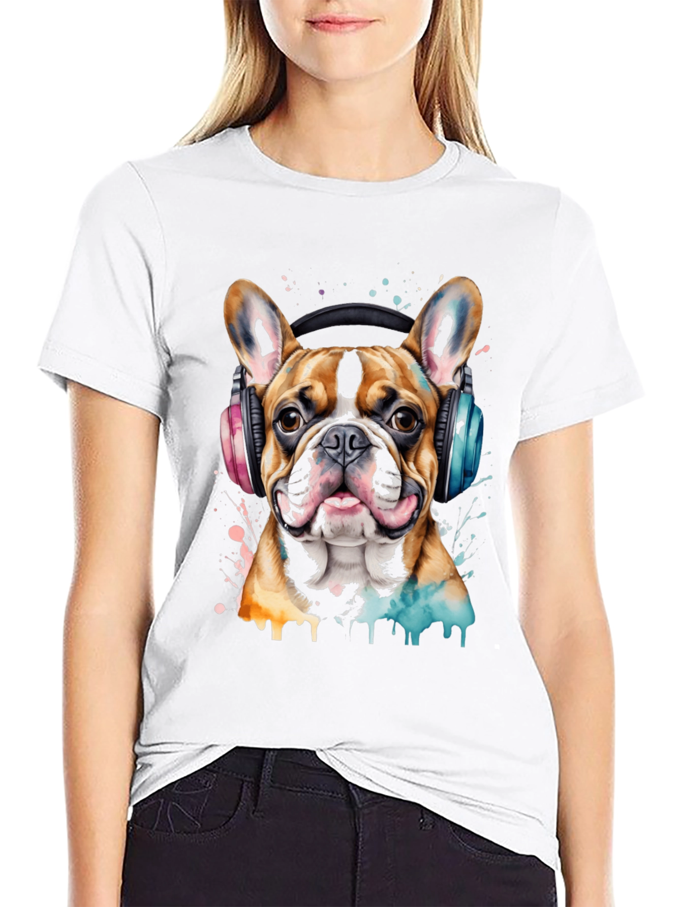 Dog with Headphones Graphic T-Shirt