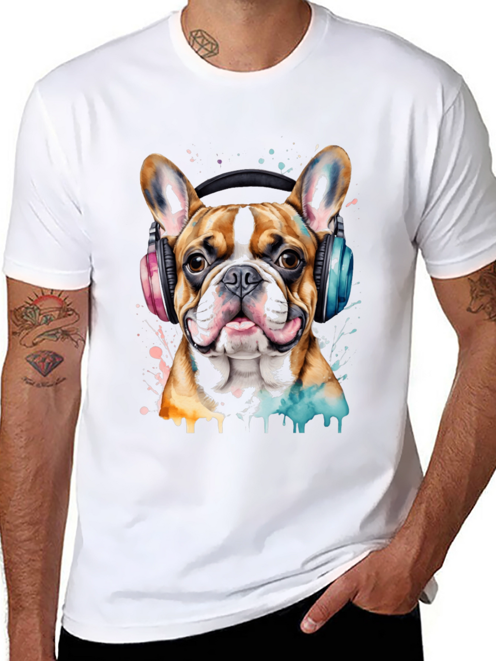 Dog with Headphones Graphic T-Shirt