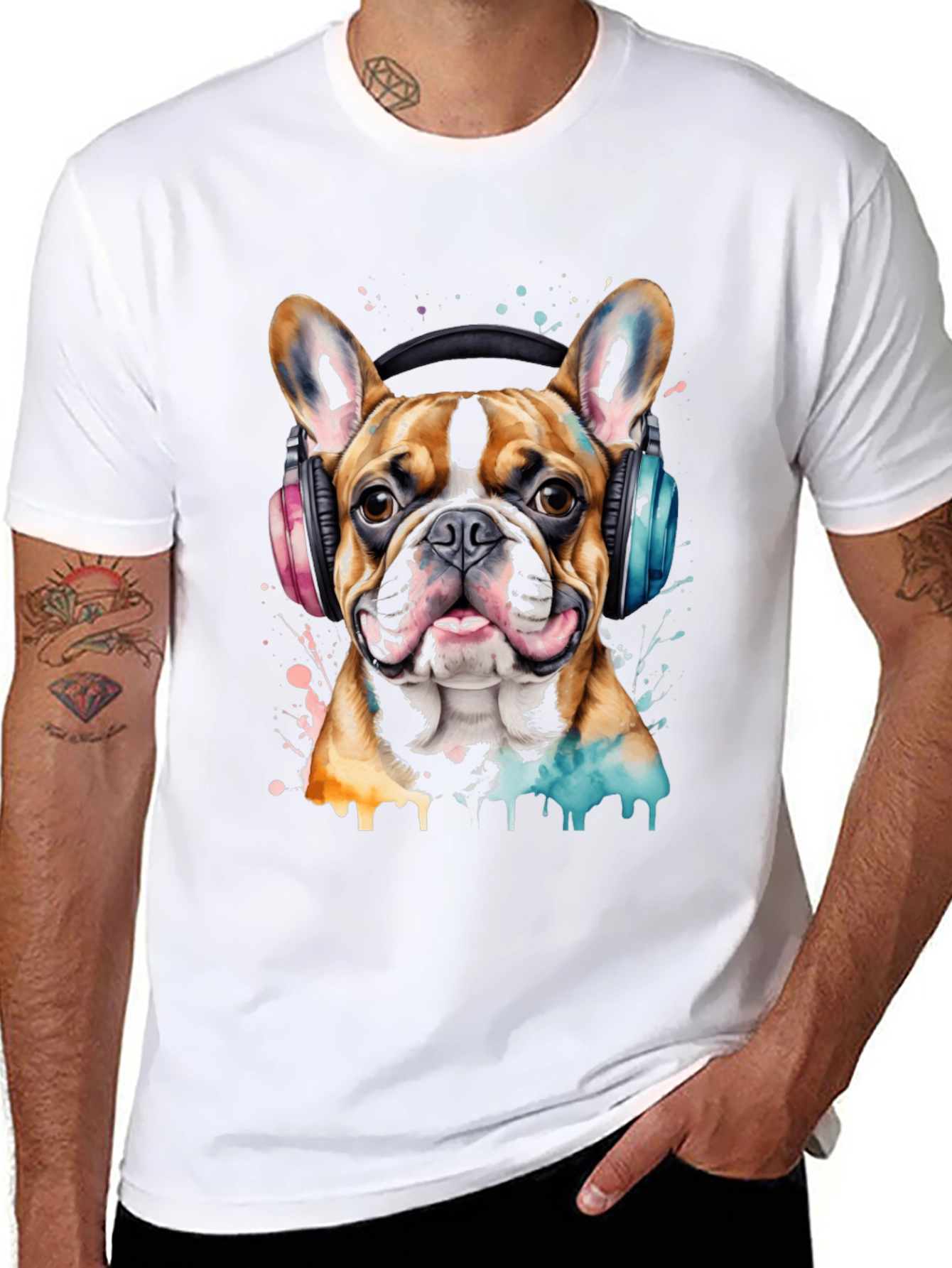Dog with Headphones Graphic T-Shirt
