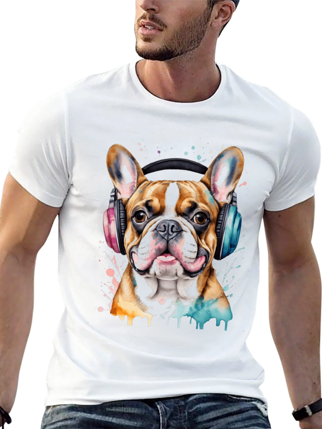 Dog with Headphones Graphic T-Shirt