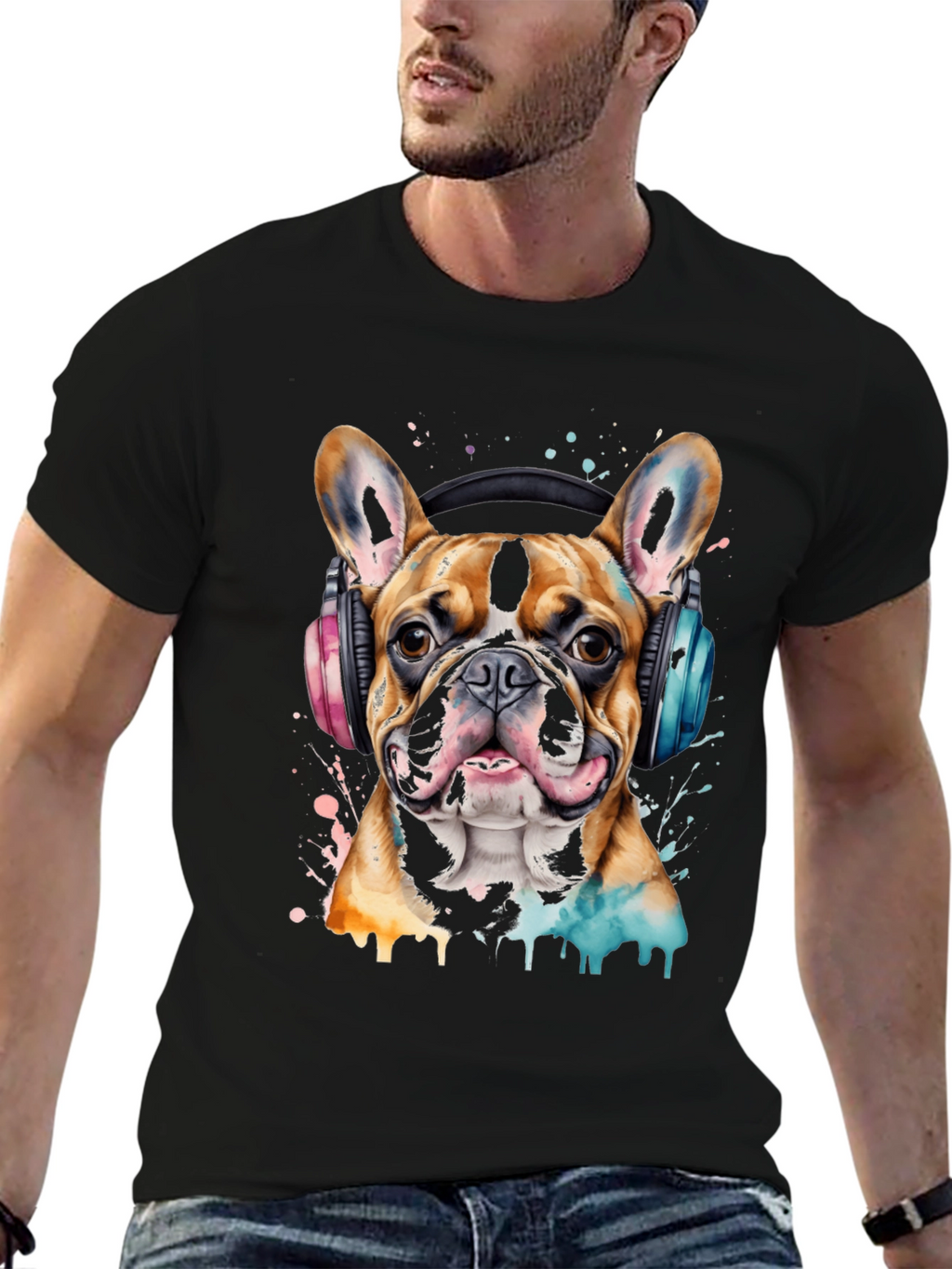 Dog with Headphones Graphic T-Shirt