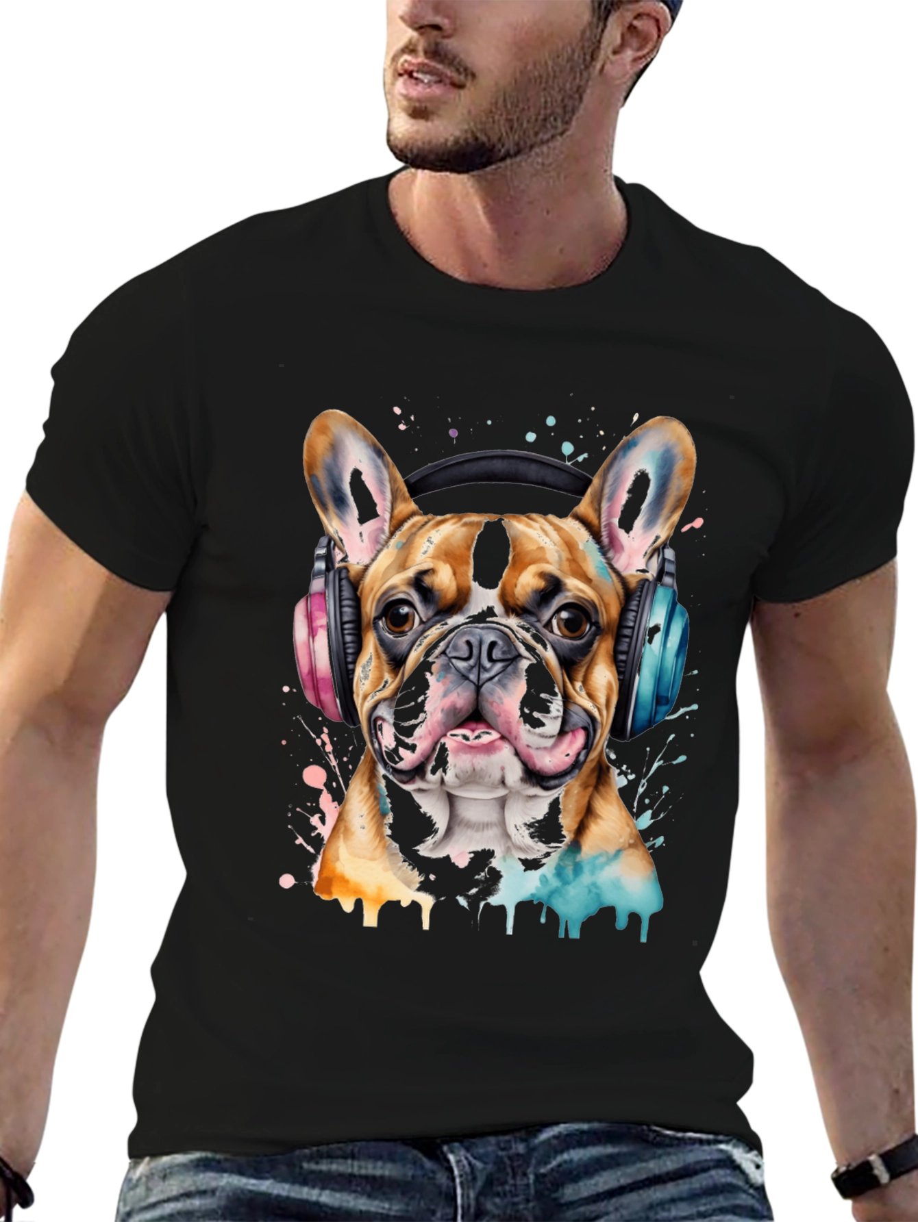 Dog with Headphones Graphic T-Shirt