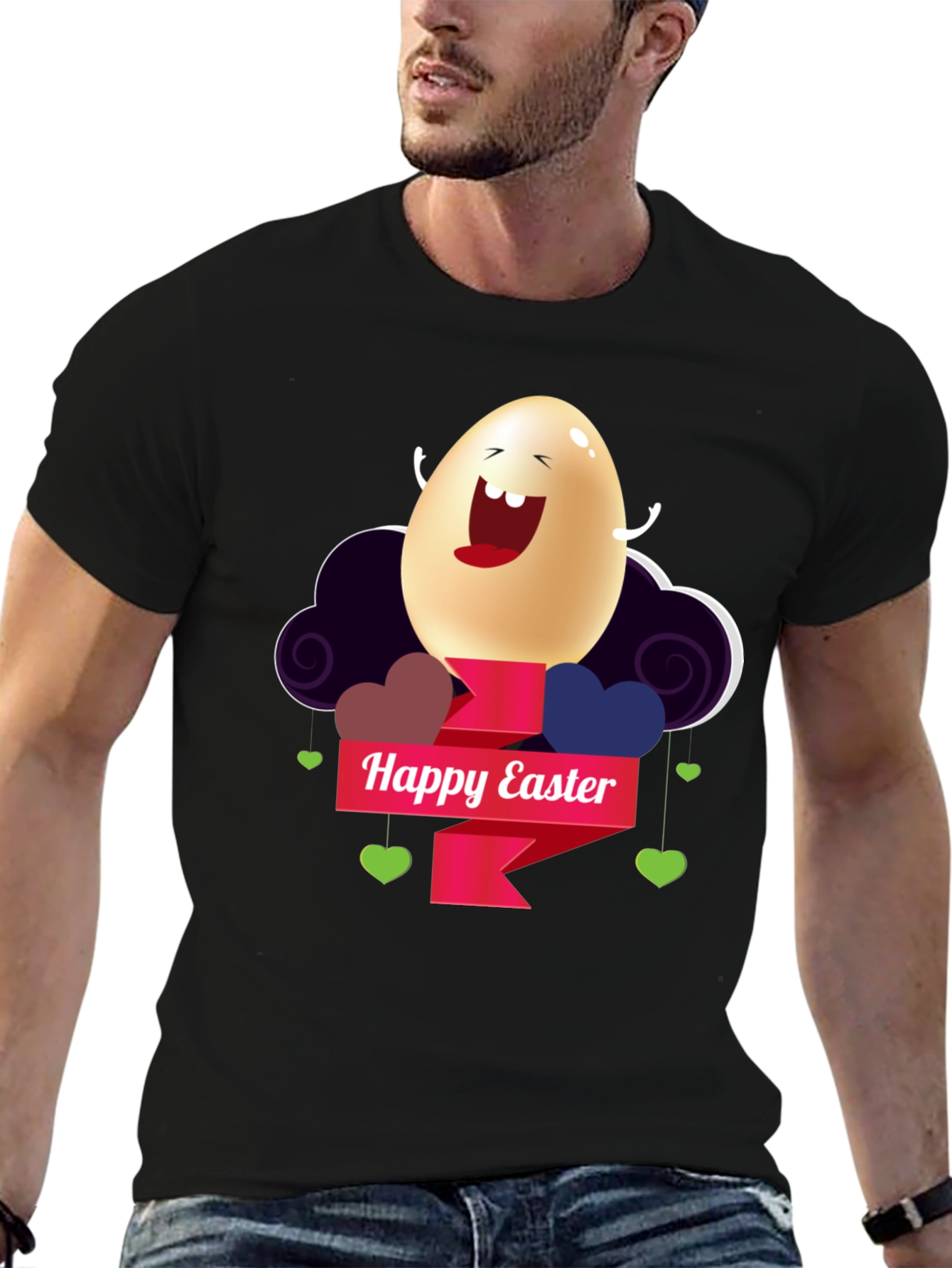 Happy Easter Egg Graphic Black T-Shirt