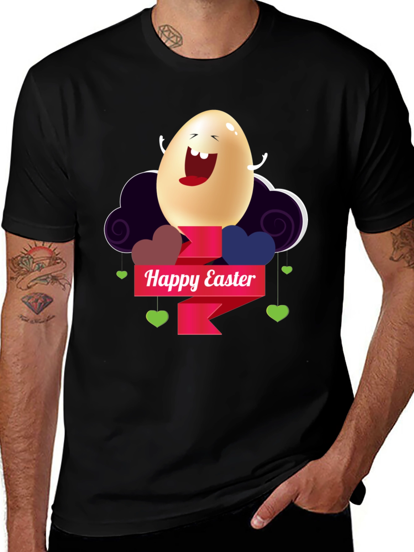 Happy Easter Egg Graphic Black T-Shirt