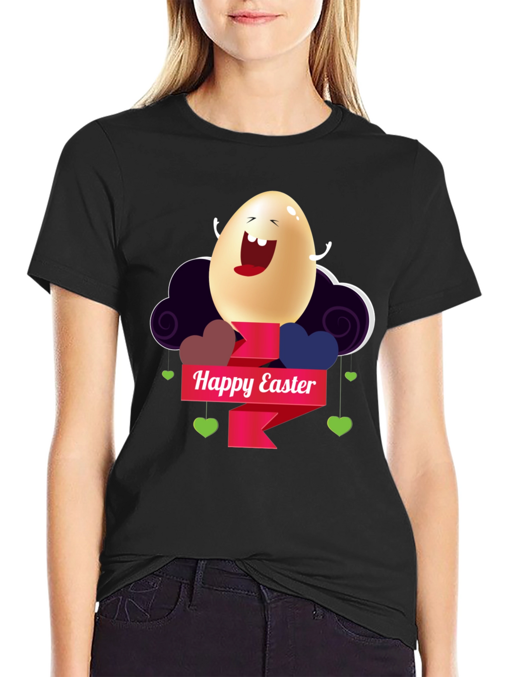 Happy Easter Egg Graphic Black T-Shirt