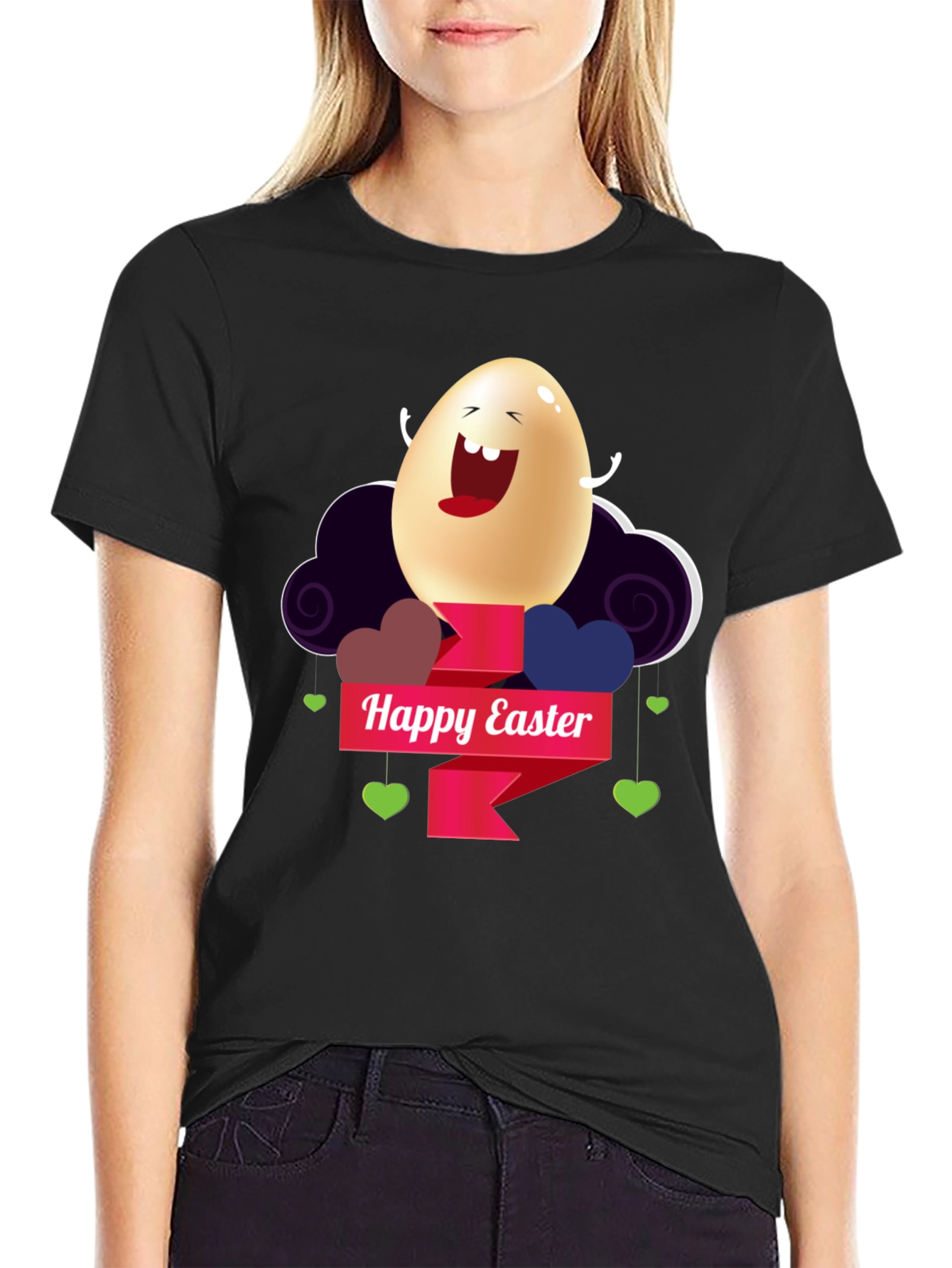Happy Easter Egg Graphic Black T-Shirt