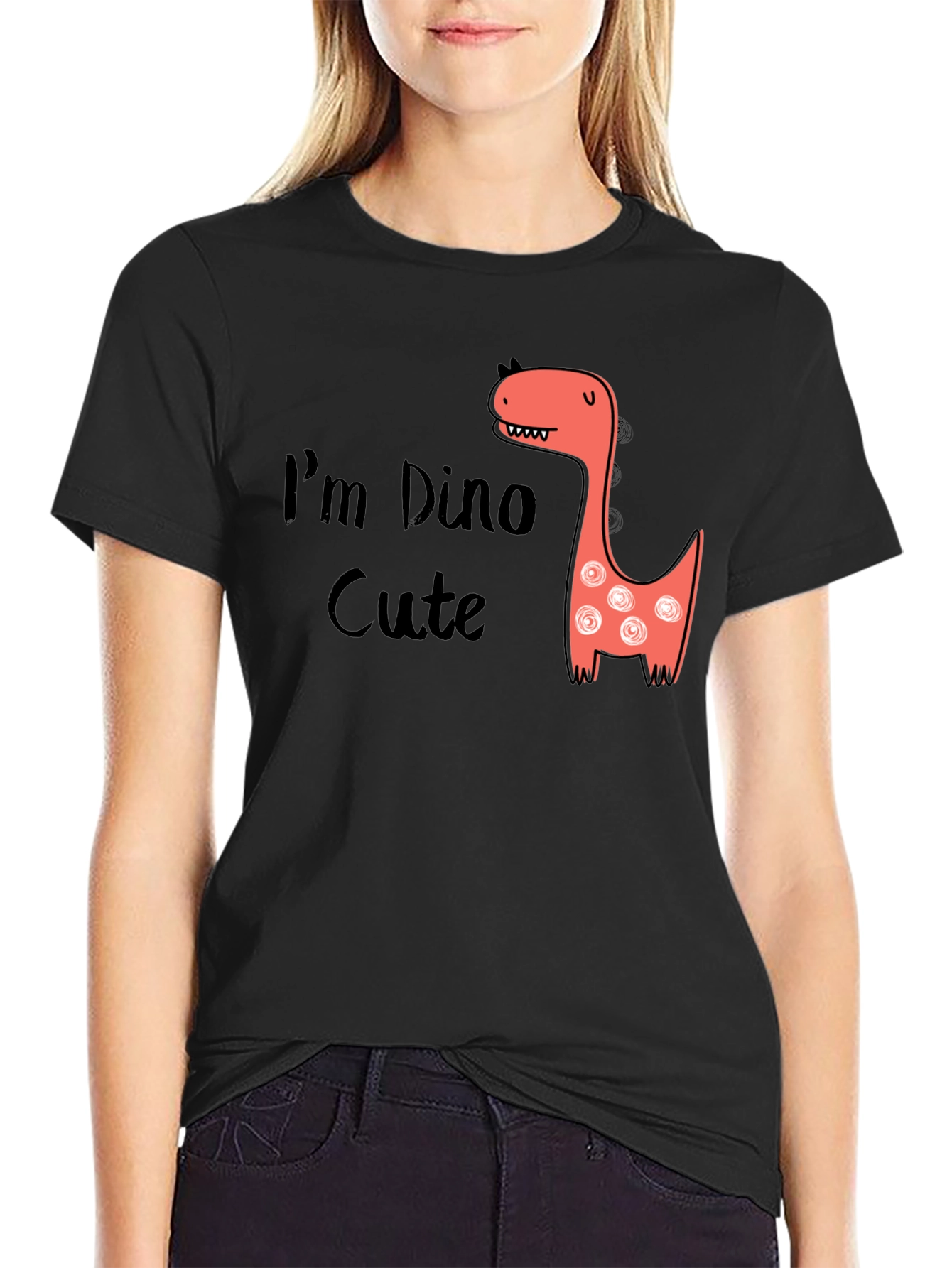 Im Dino Cute Graphic Tee - Black