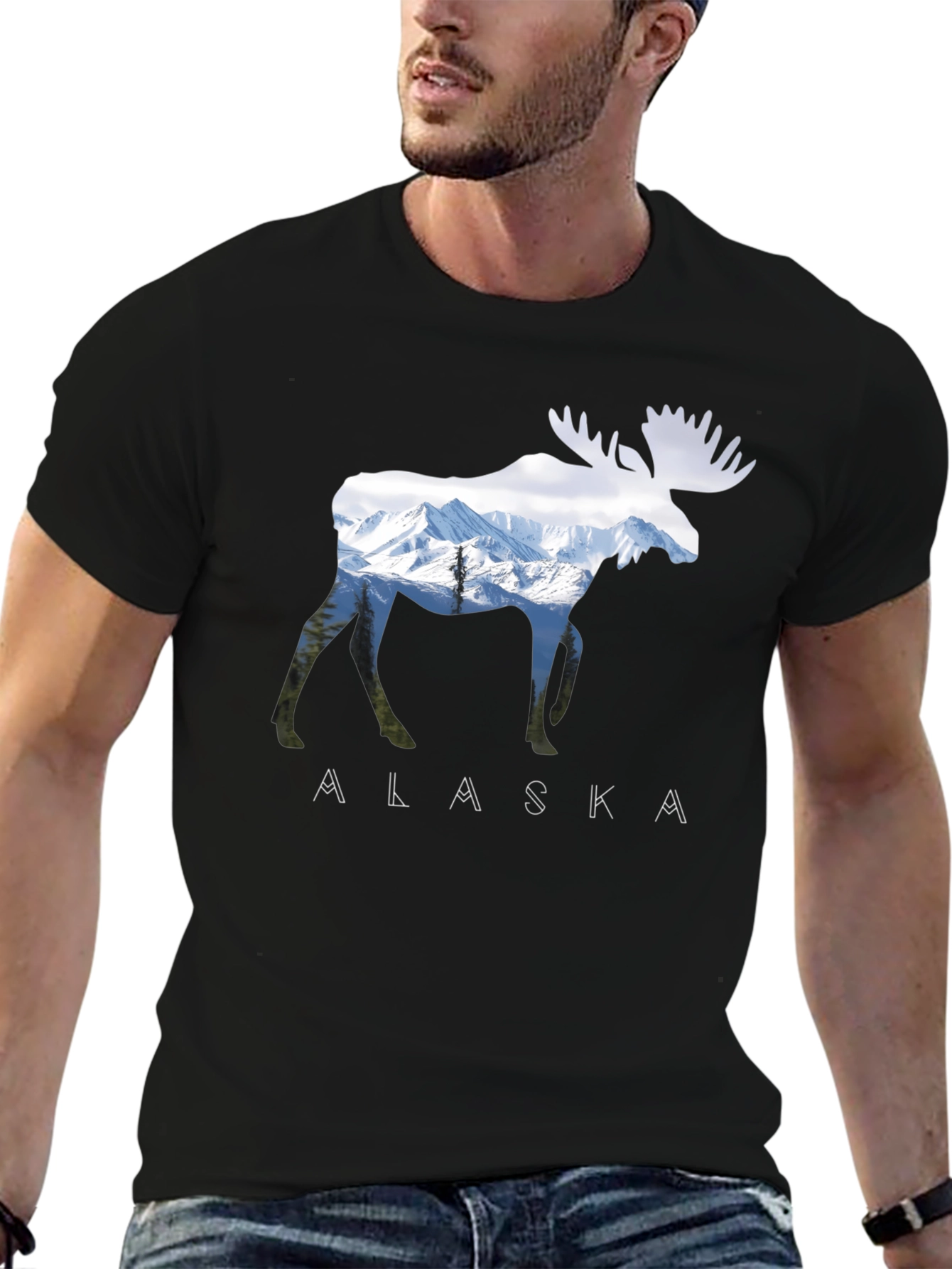 Alaska Moose Graphic Print T-Shirt