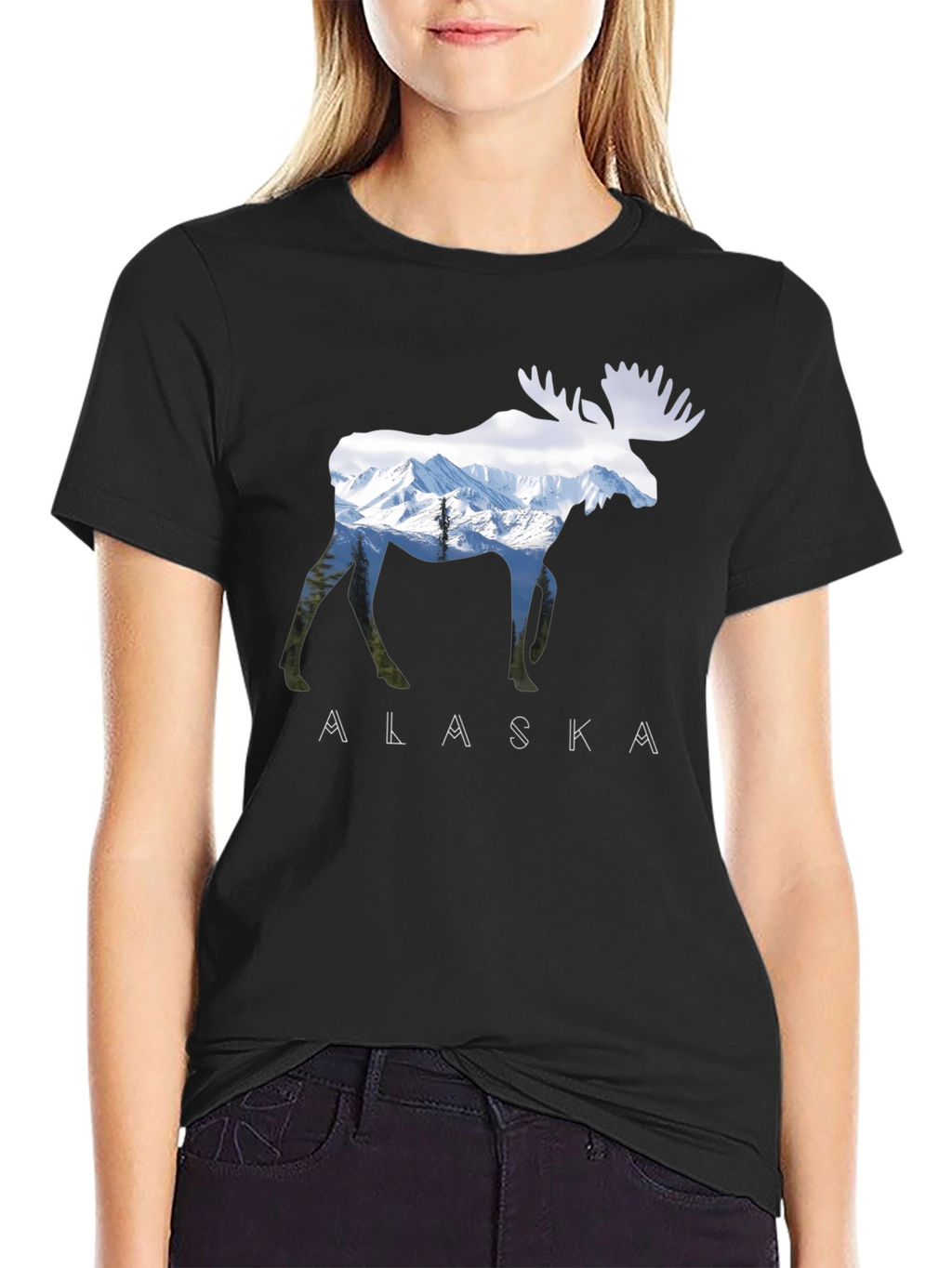 Alaska Moose Graphic Print T-Shirt