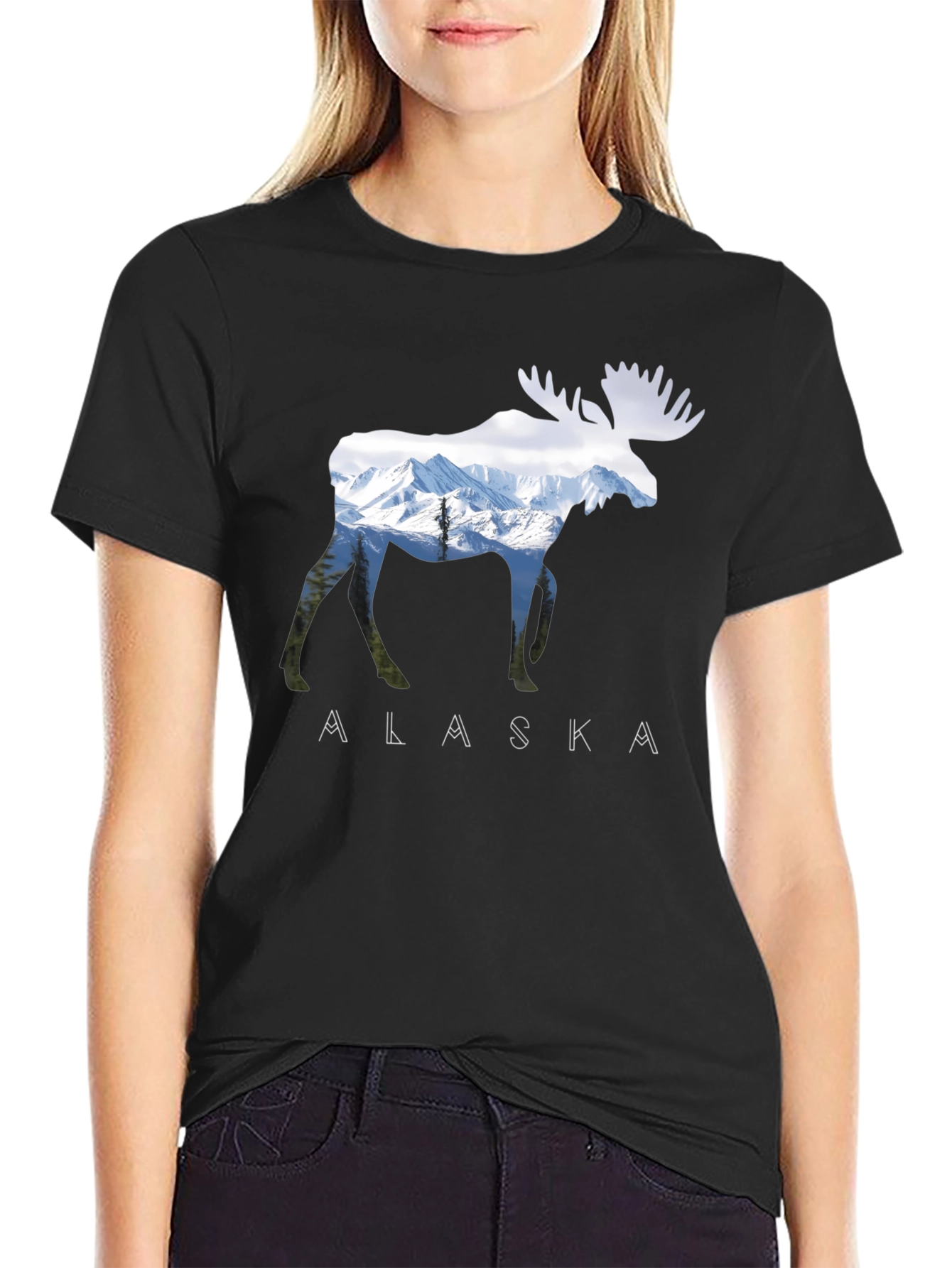 Alaska Moose Graphic Print T-Shirt