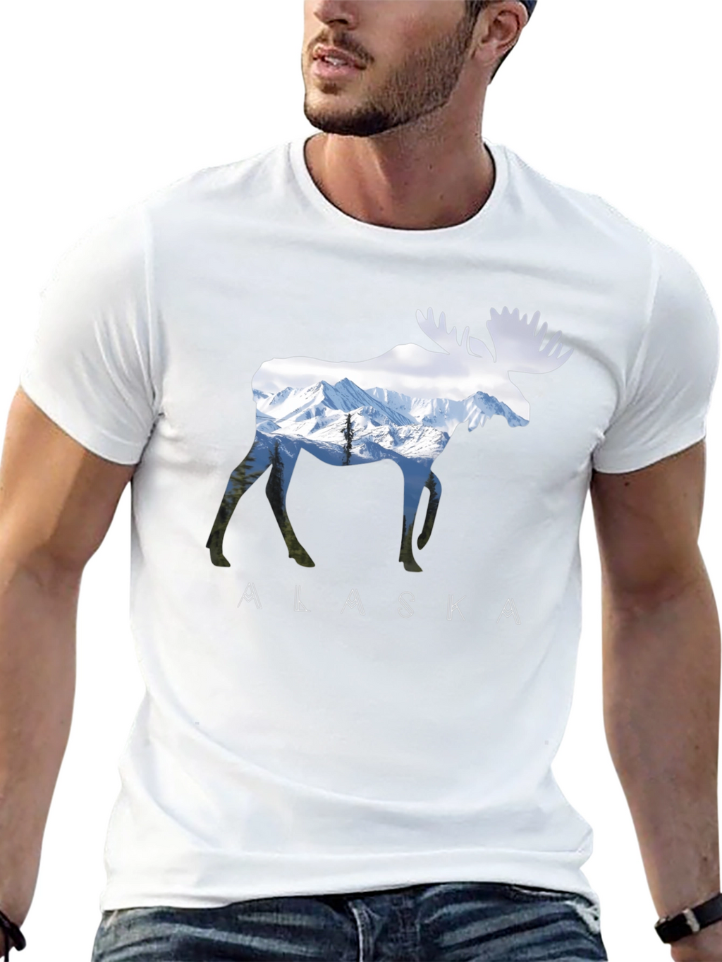 Alaska Moose Graphic Print T-Shirt