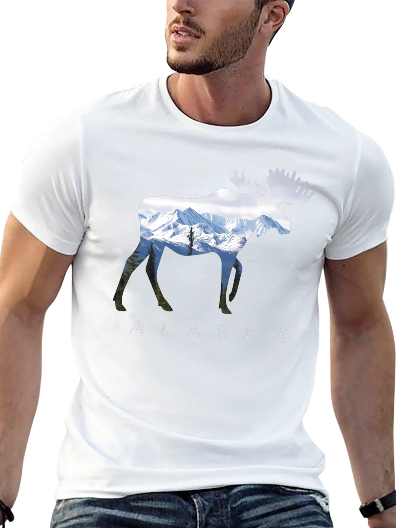 Alaska Moose Graphic Print T-Shirt