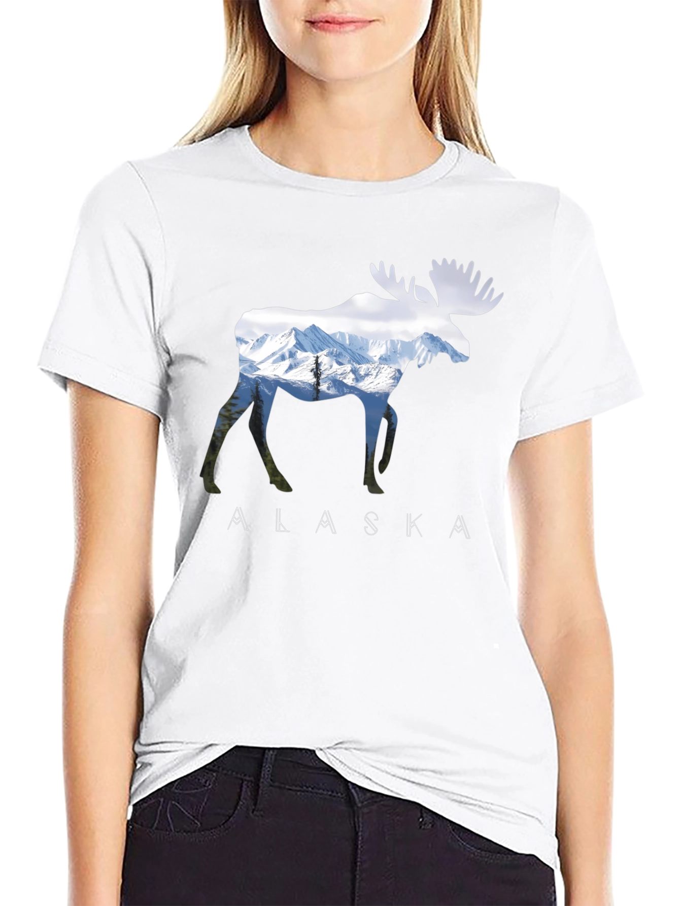 Alaska Moose Graphic Print T-Shirt