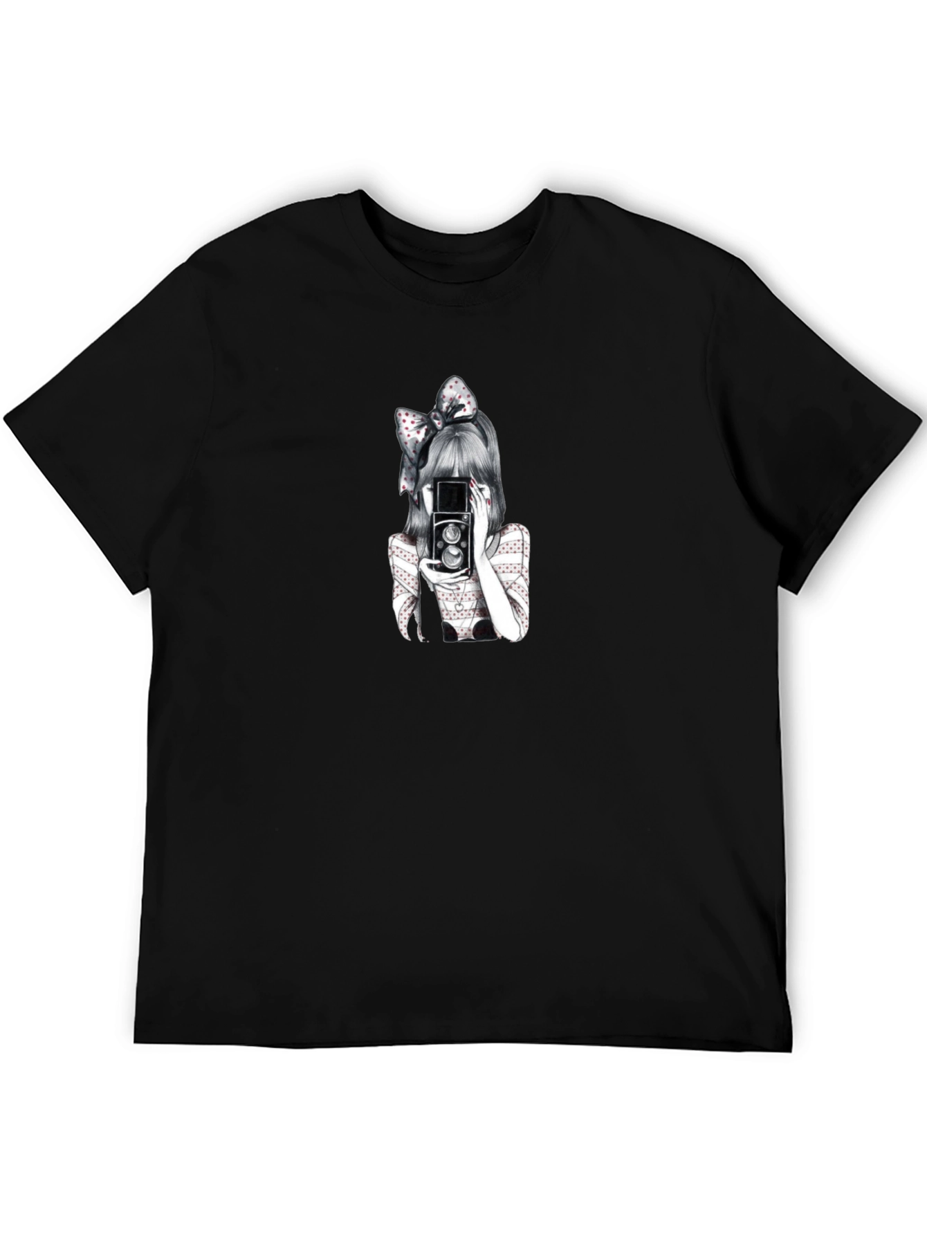 Girl with Camera Graphic T-Shirt - Black