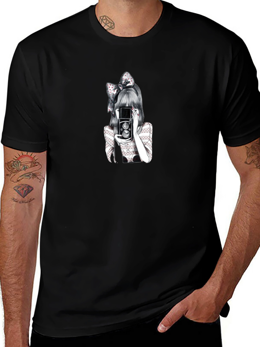 Girl with Camera Graphic T-Shirt - Black