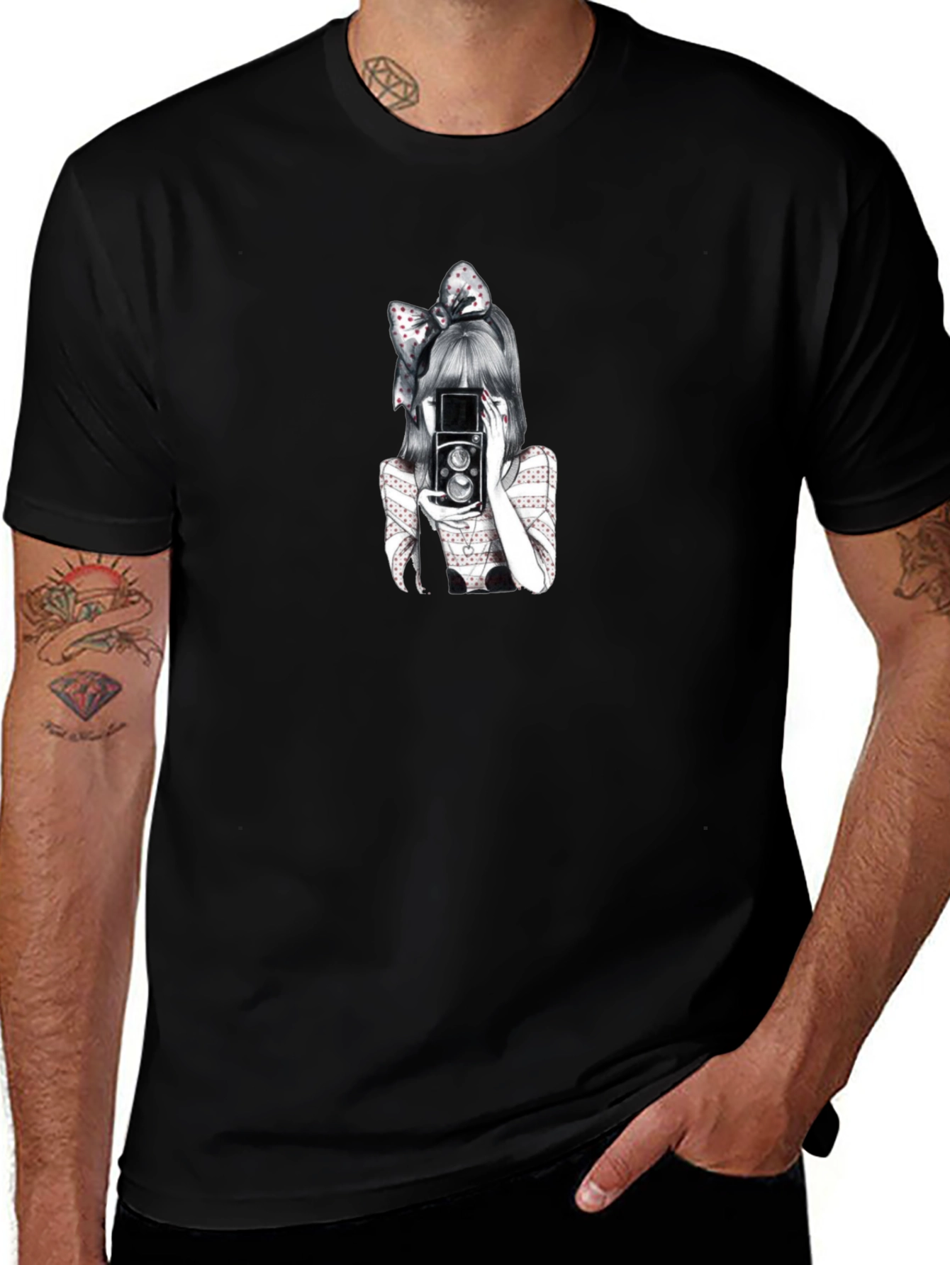 Girl with Camera Graphic T-Shirt - Black