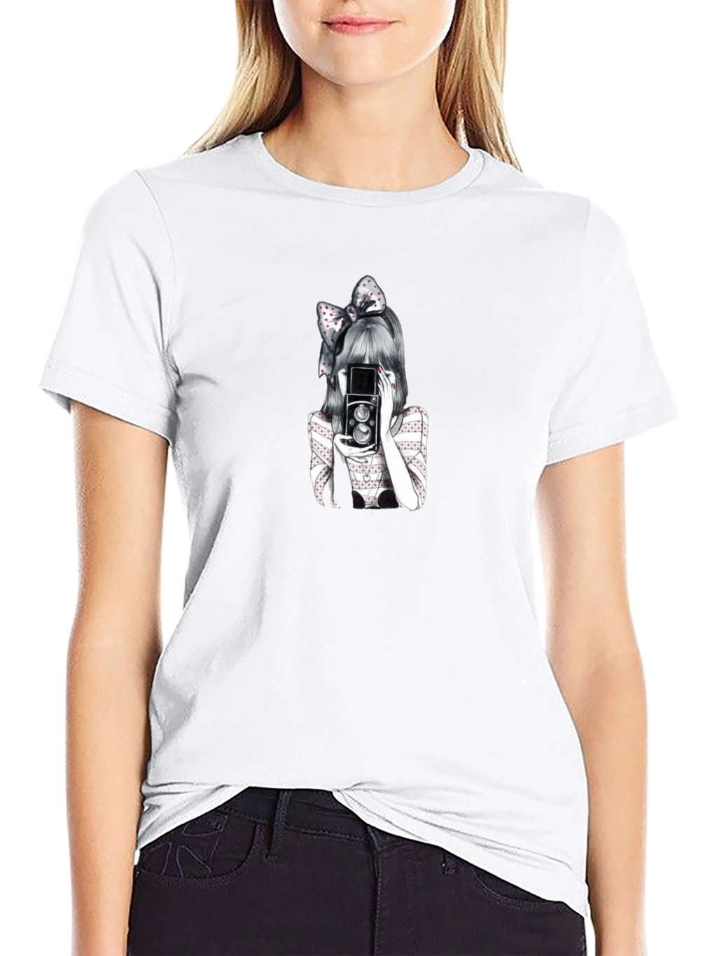 Girl with Camera Graphic T-Shirt - Black