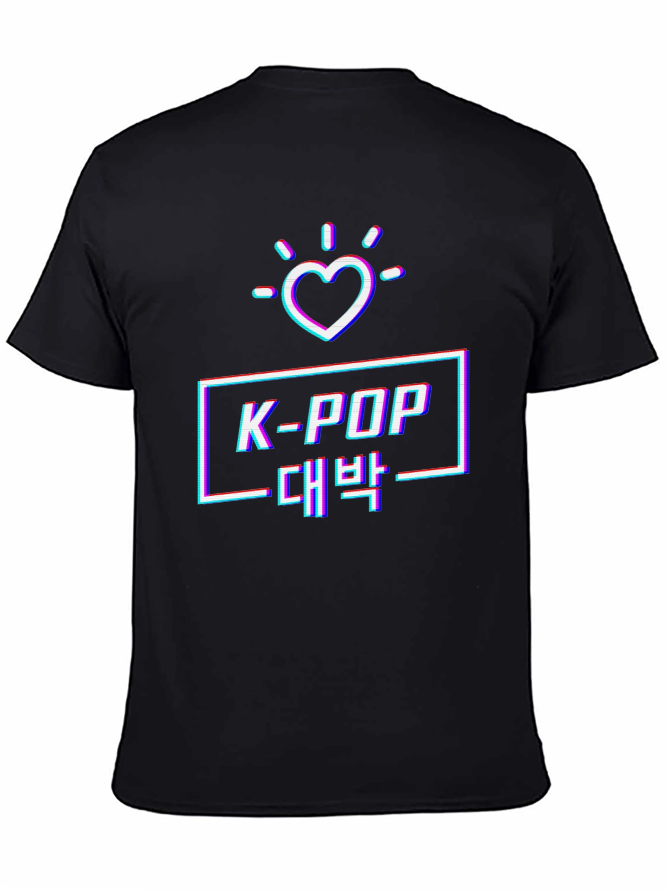 K-Pop Glitch Heart Graphic Tee - Black