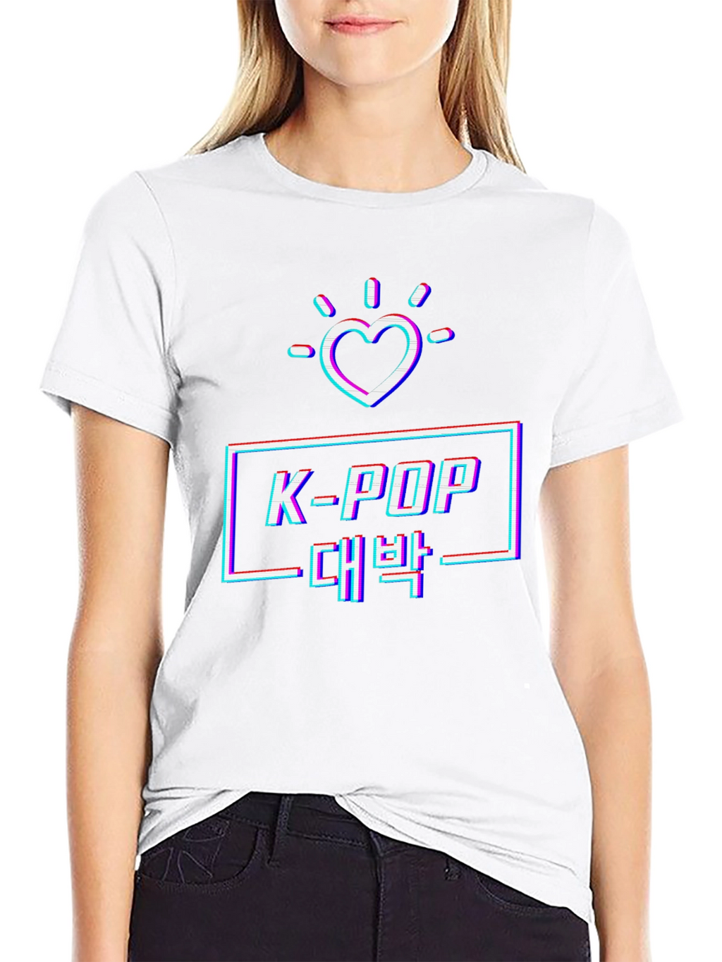 K-Pop Glitch Heart Graphic Tee - Black