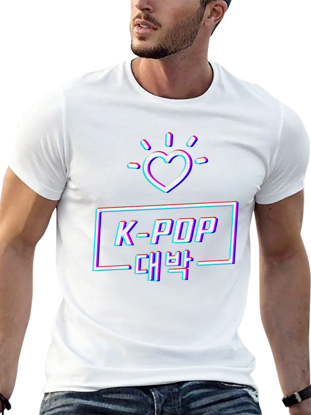 K-Pop Glitch Heart Graphic Tee - Black