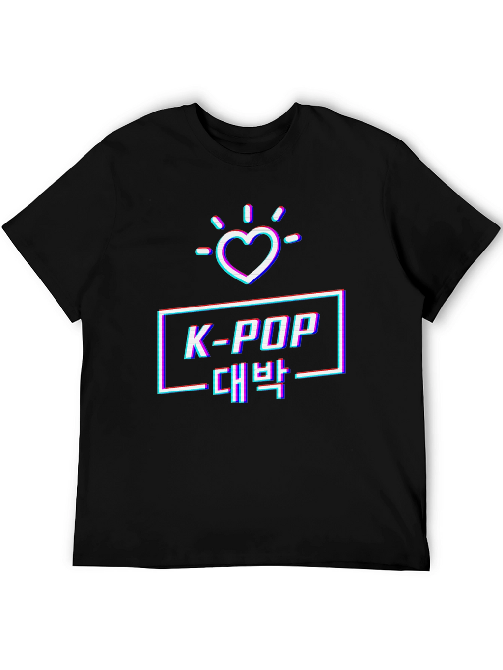 K-Pop Glitch Heart Graphic Tee - Black