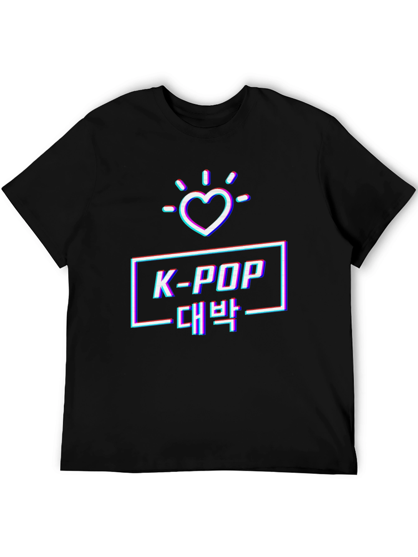 K-Pop Glitch Heart Graphic Tee - Black