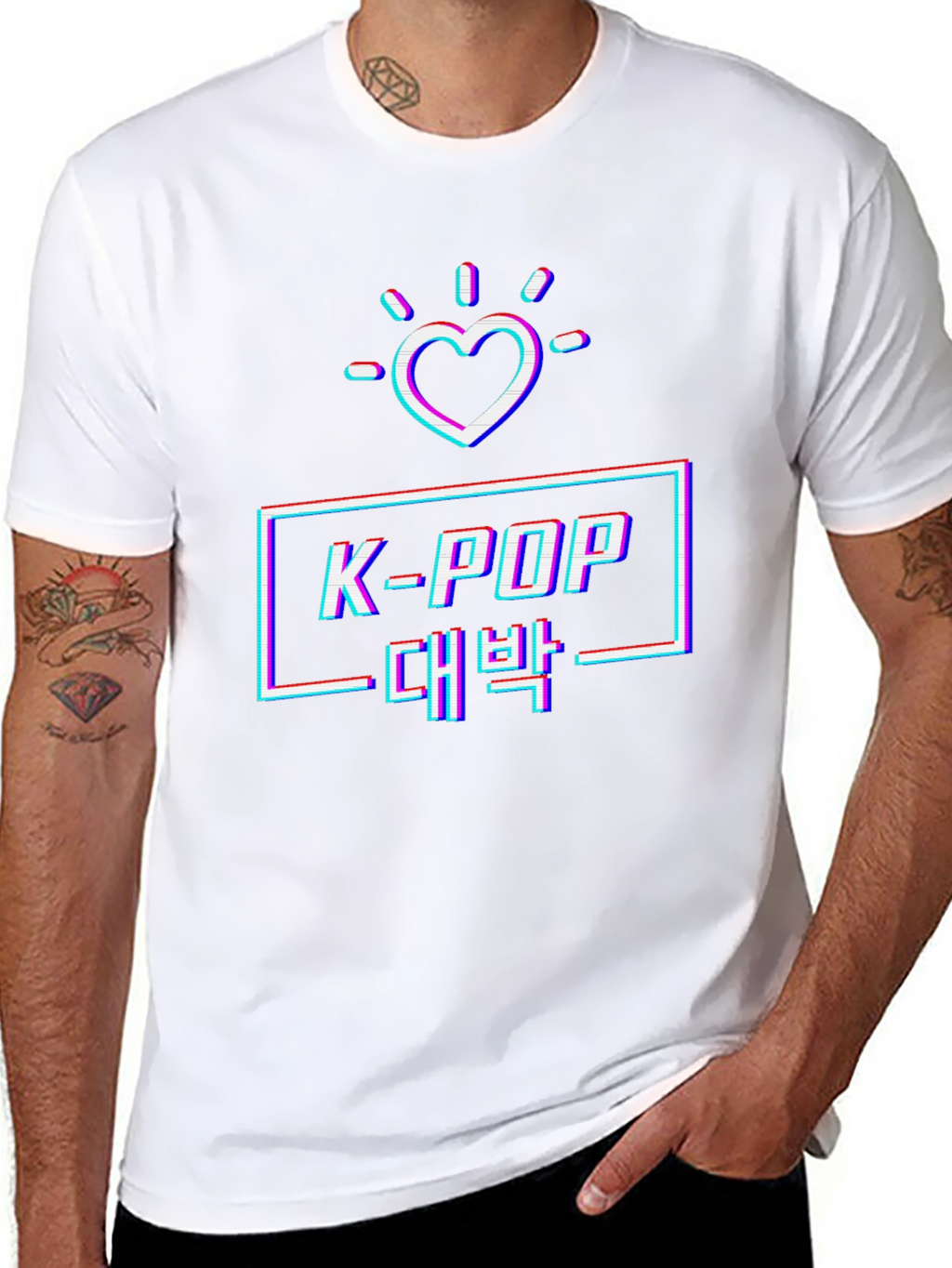 K-Pop Glitch Heart Graphic Tee - Black