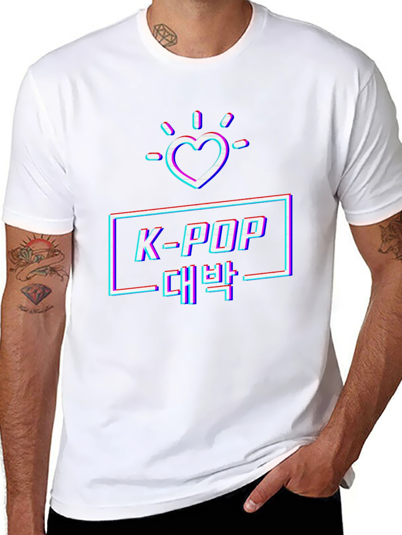 K-Pop Glitch Heart Graphic Tee - Black