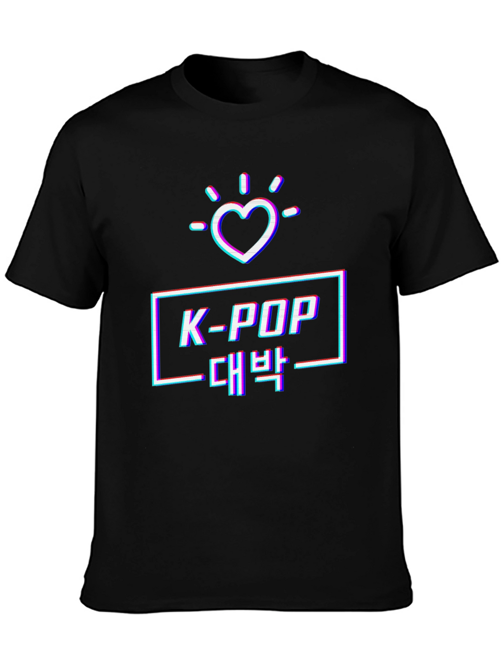 K-Pop Glitch Heart Graphic Tee - Black