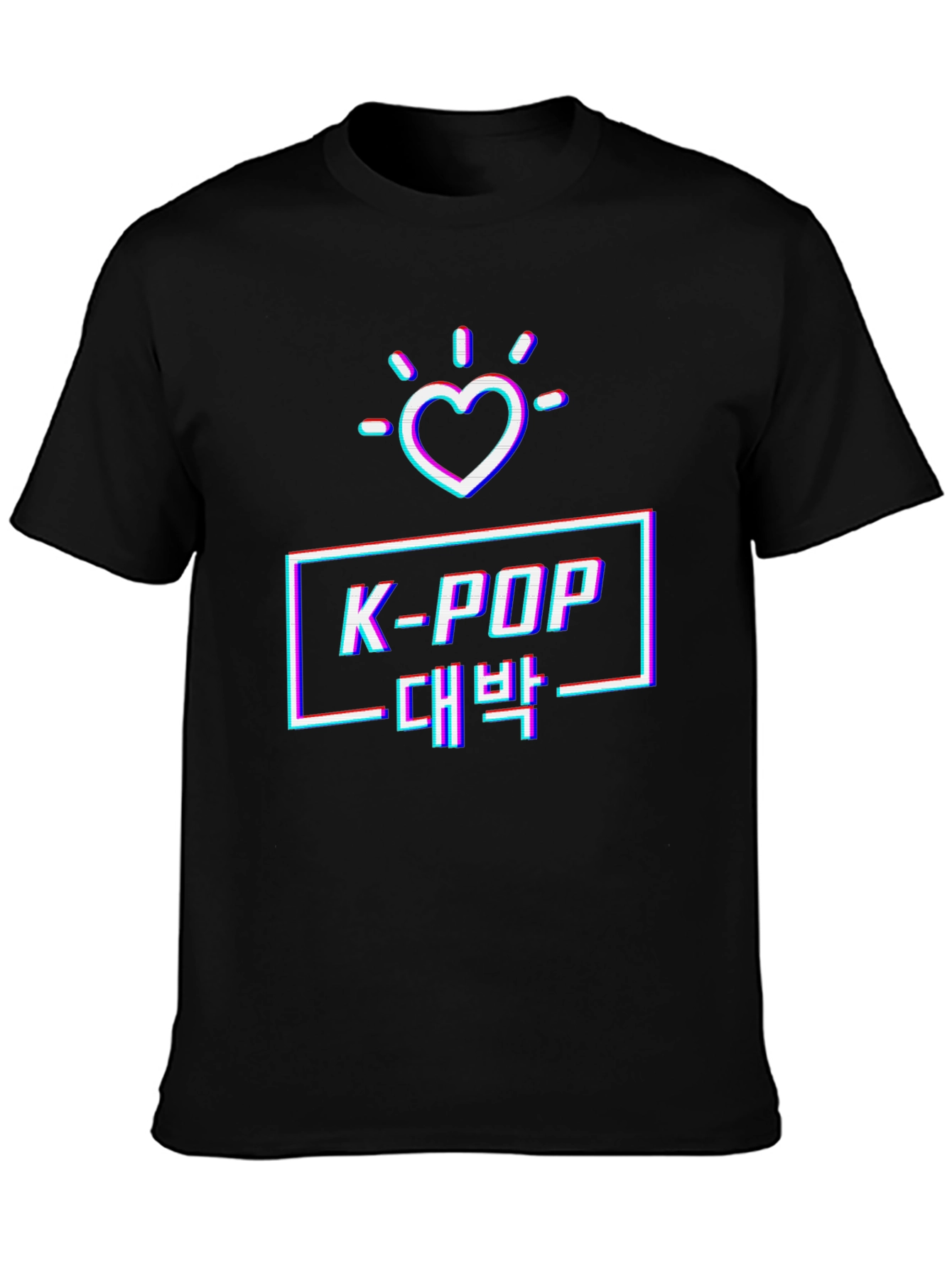 K-Pop Glitch Heart Graphic Tee - Black