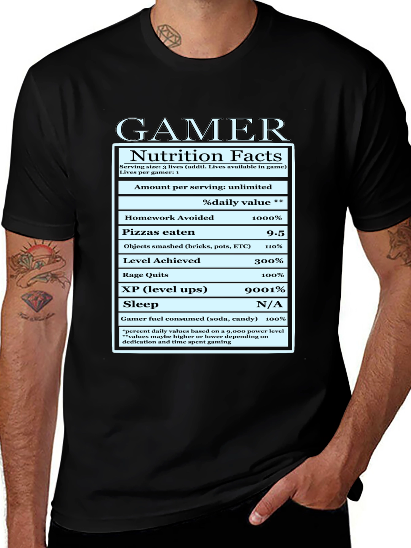 Gamer Nutrition Facts Graphic T-Shirt