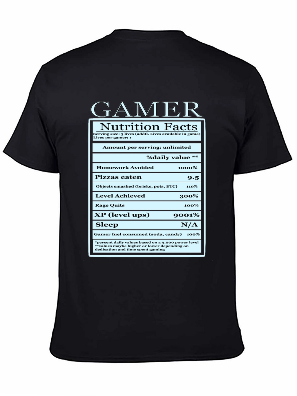 Gamer Nutrition Facts Graphic T-Shirt