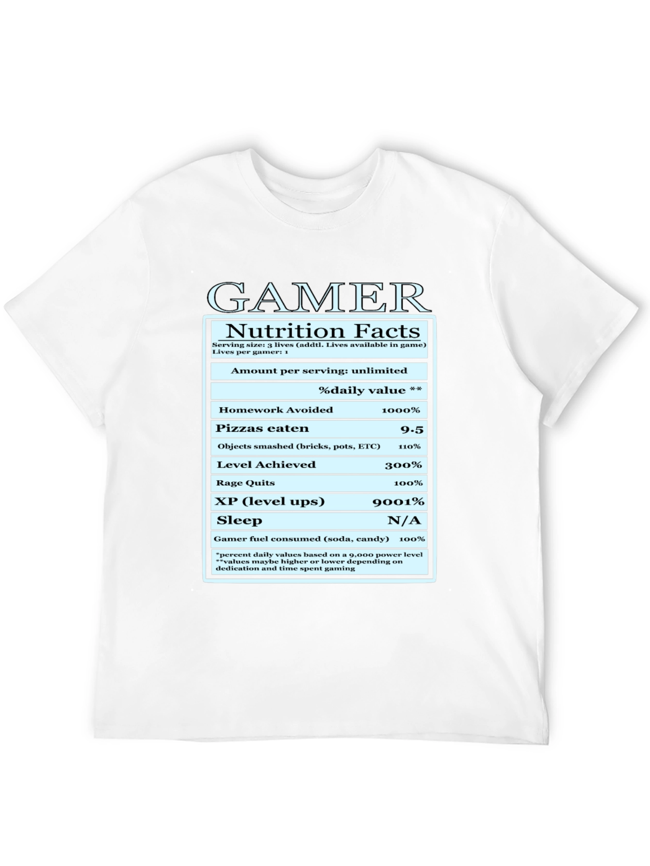 Gamer Nutrition Facts Graphic T-Shirt