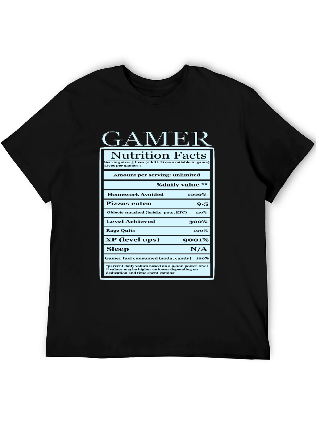 Gamer Nutrition Facts Graphic T-Shirt