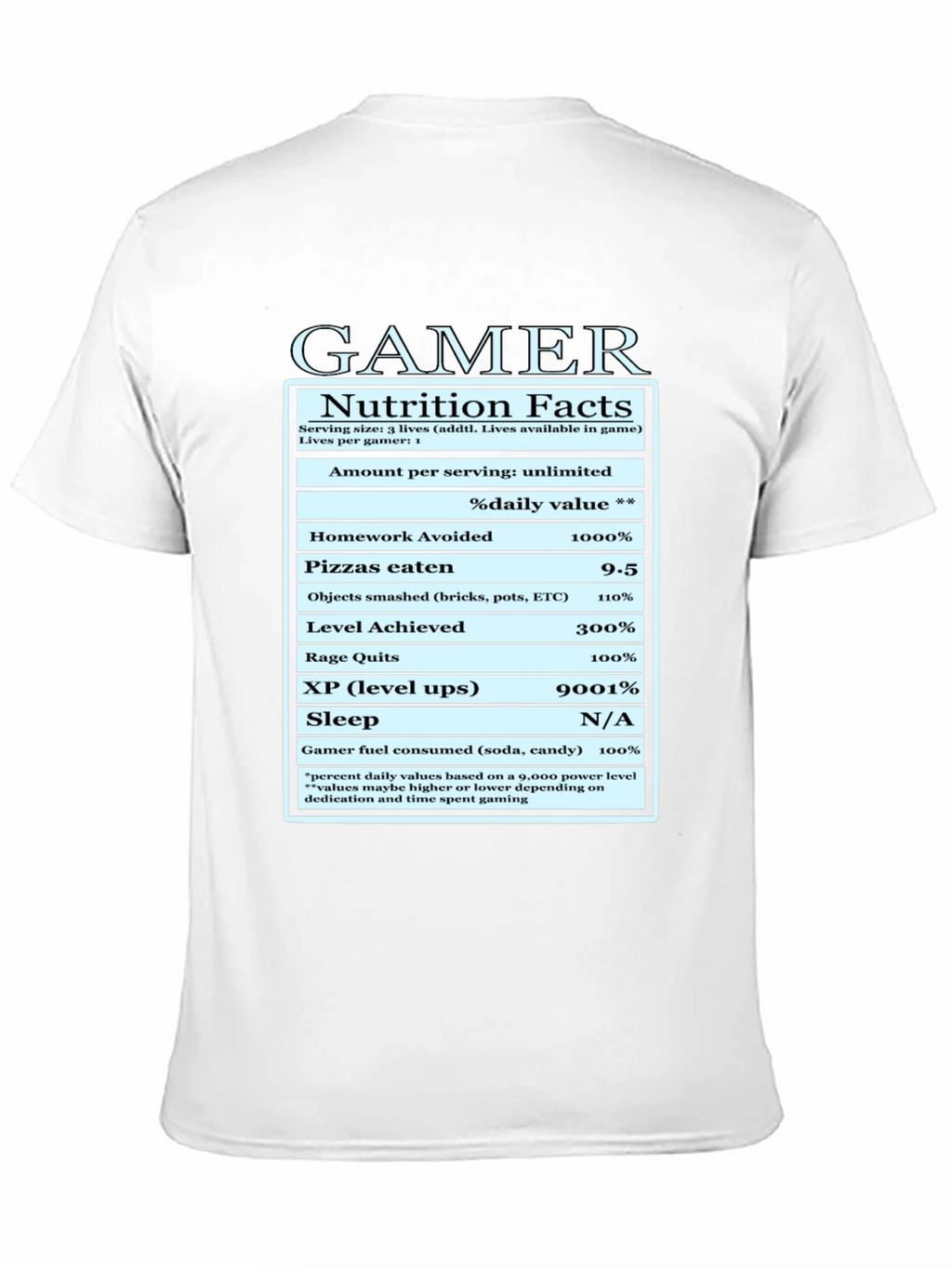 Gamer Nutrition Facts Graphic T-Shirt