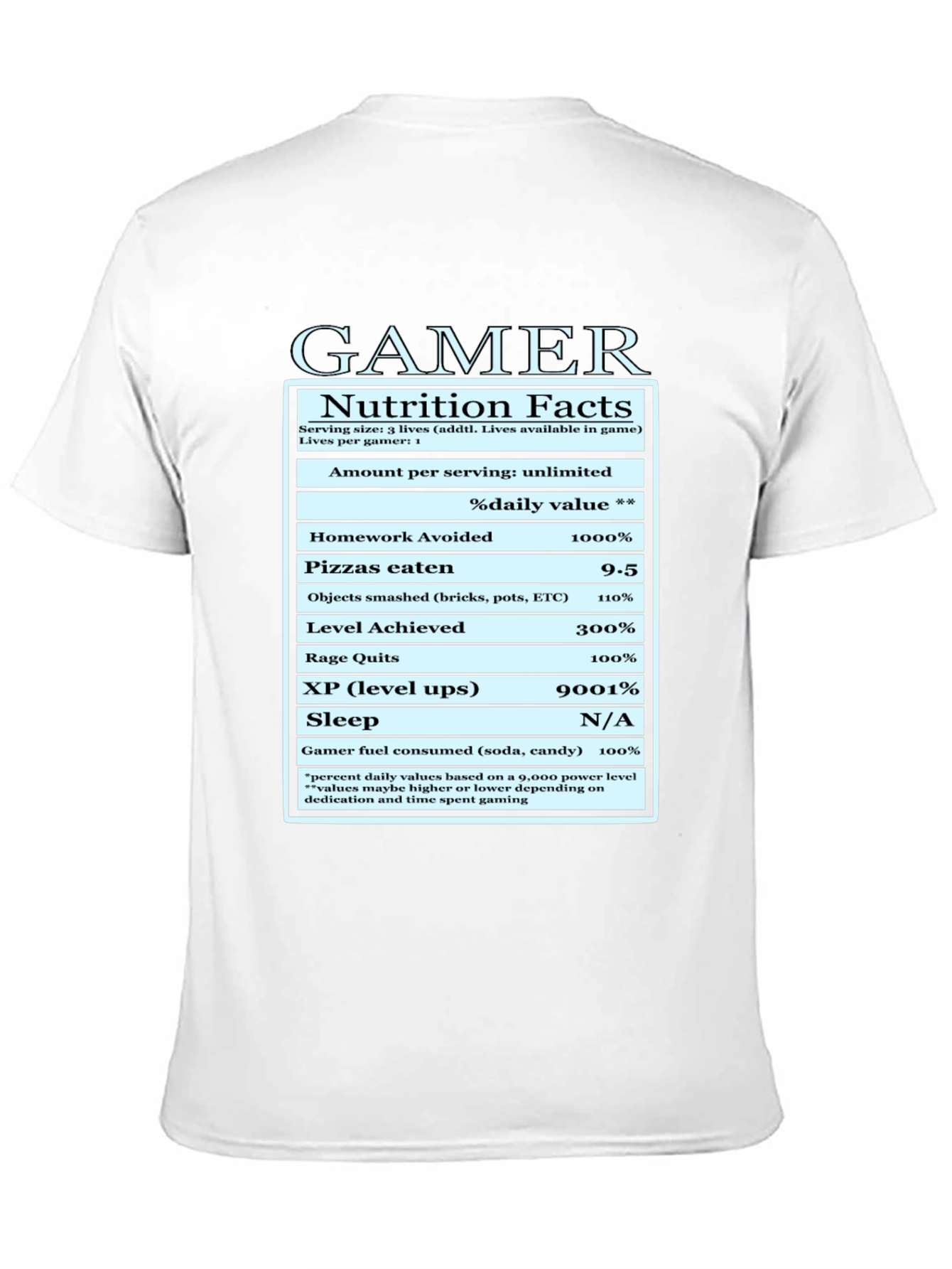 Gamer Nutrition Facts Graphic T-Shirt