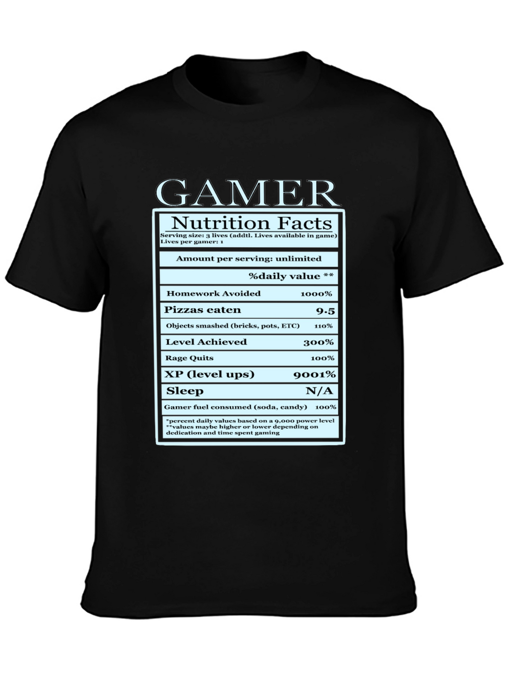 Gamer Nutrition Facts Graphic T-Shirt
