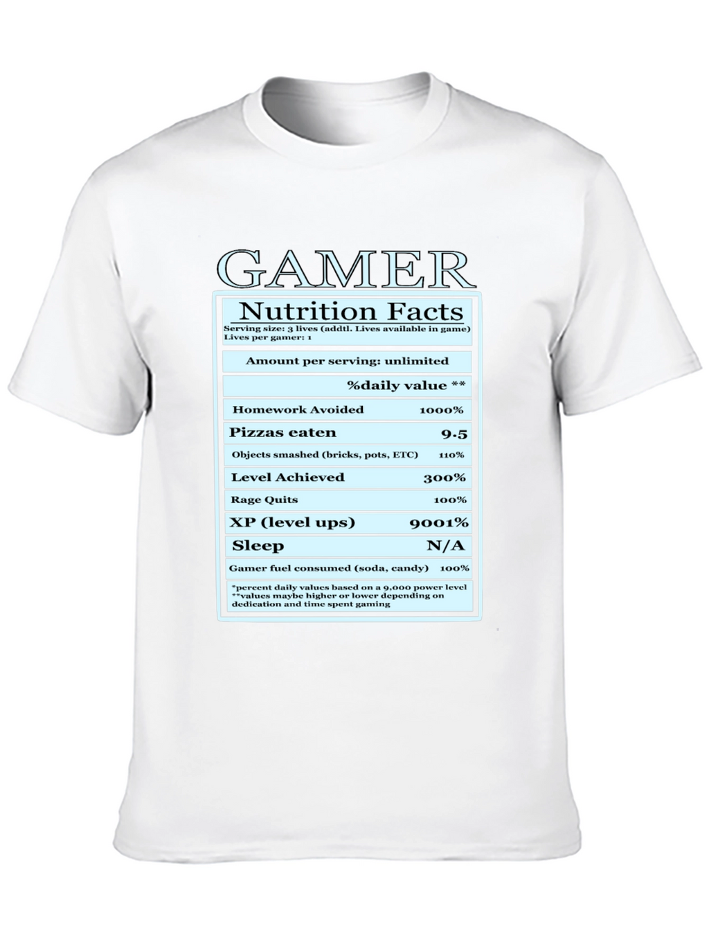 Gamer Nutrition Facts Graphic T-Shirt