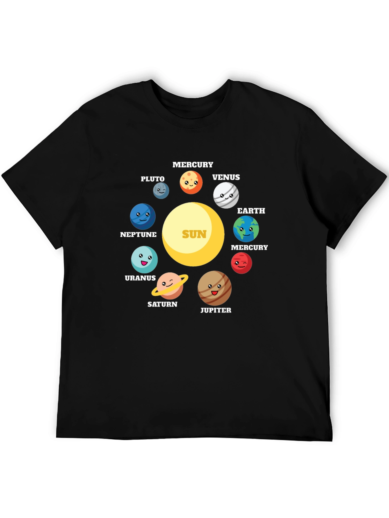 Cartoon Planets Solar System Graphic T-Shirt