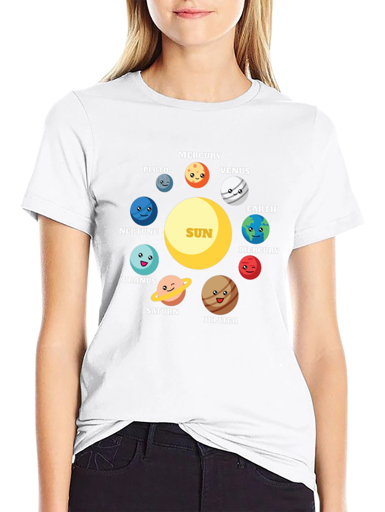 Cartoon Planets Solar System Graphic T-Shirt