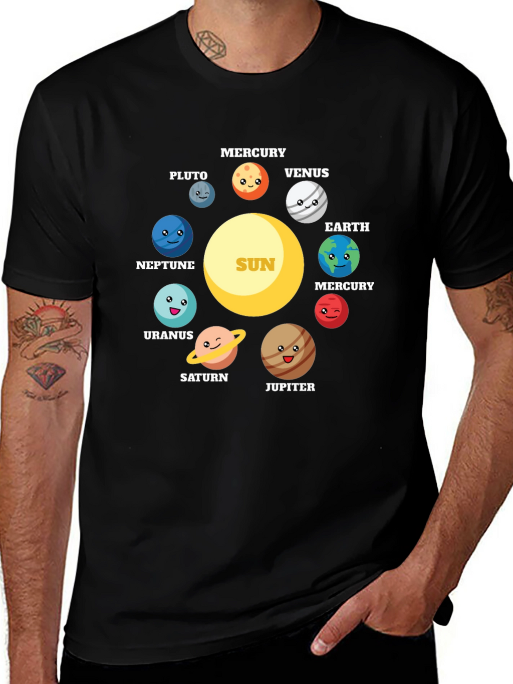 Cartoon Planets Solar System Graphic T-Shirt
