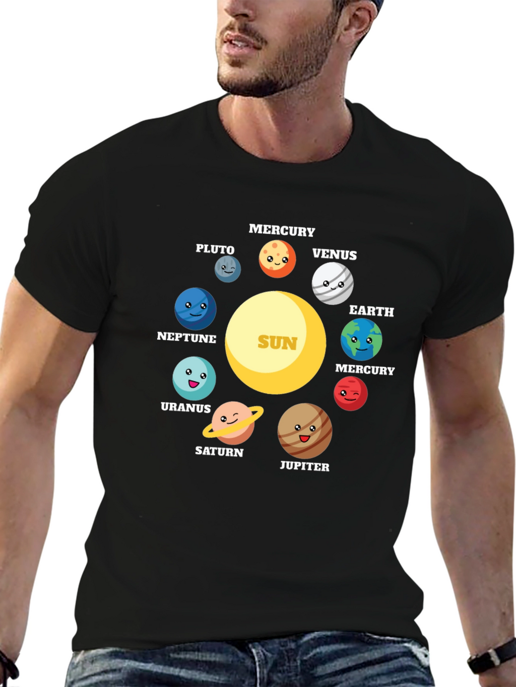 Cartoon Planets Solar System Graphic T-Shirt