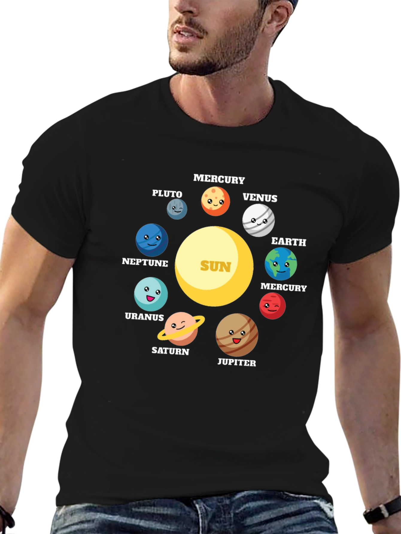 Cartoon Planets Solar System Graphic T-Shirt