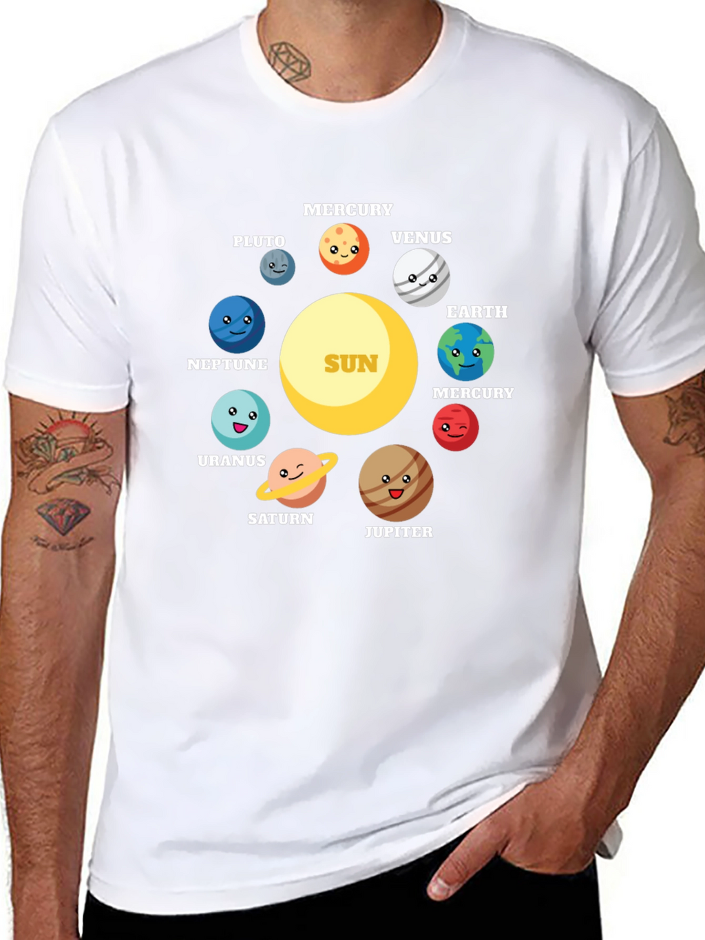 Cartoon Planets Solar System Graphic T-Shirt