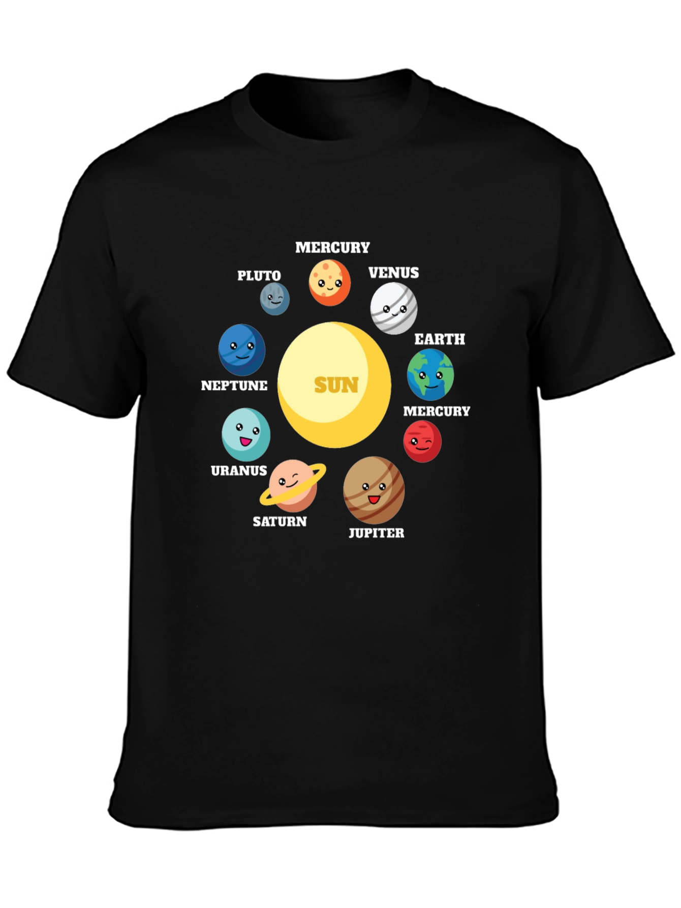 Cartoon Planets Solar System Graphic T-Shirt