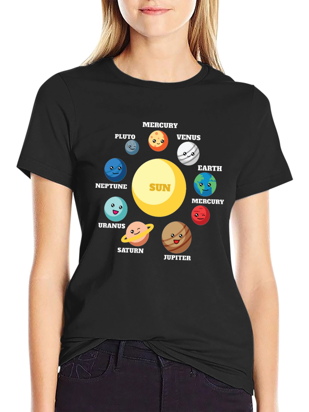 Cartoon Planets Solar System Graphic T-Shirt