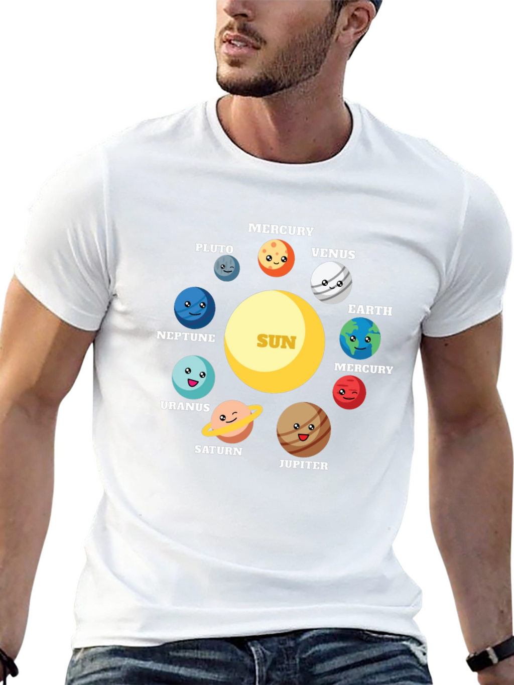 Cartoon Planets Solar System Graphic T-Shirt